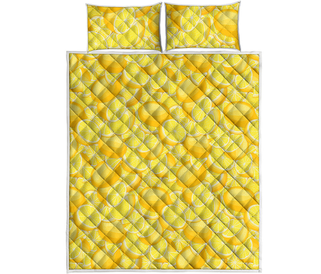 Yellow Lemon Pattern Print Quilt Bed Set