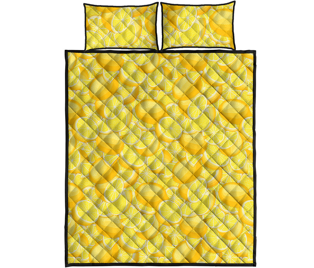 Yellow Lemon Pattern Print Quilt Bed Set