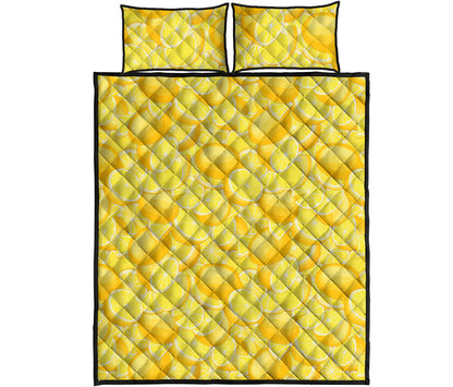 Yellow Lemon Pattern Print Quilt Bed Set