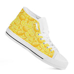 Yellow Lemon Pattern Print White High Top Shoes