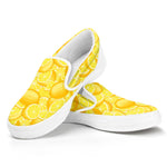 Yellow Lemon Pattern Print White Slip On Shoes