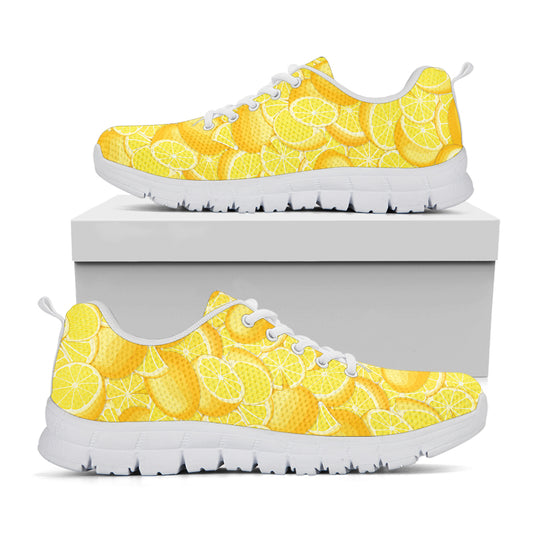 Yellow Lemon Pattern Print White Sneakers