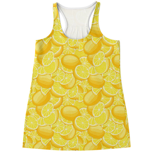 Yellow Lemon Pattern Print Women's Racerback Tank Top