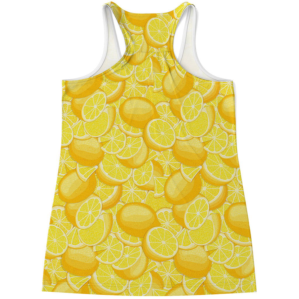 Yellow Lemon Pattern Print Women's Racerback Tank Top