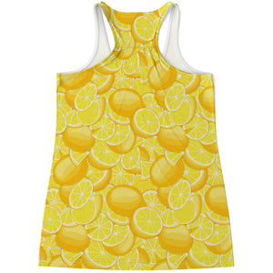Yellow Lemon Pattern Print Women's Racerback Tank Top