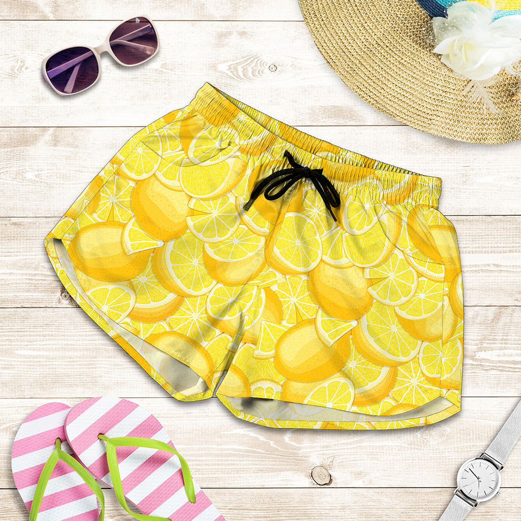 Yellow Lemon Pattern Print Women's Shorts