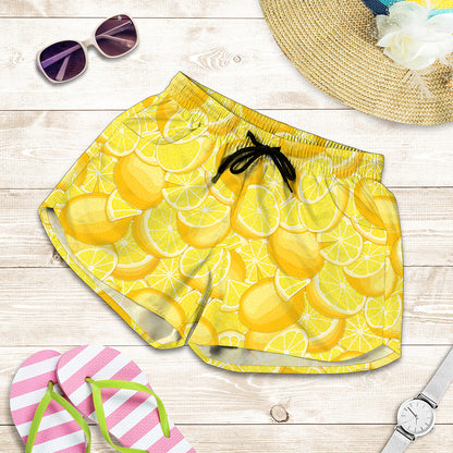 Yellow Lemon Pattern Print Women's Shorts