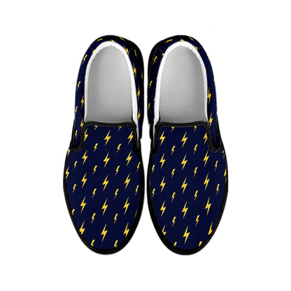 Yellow Lightning Bolts Pattern Print Black Slip On Shoes