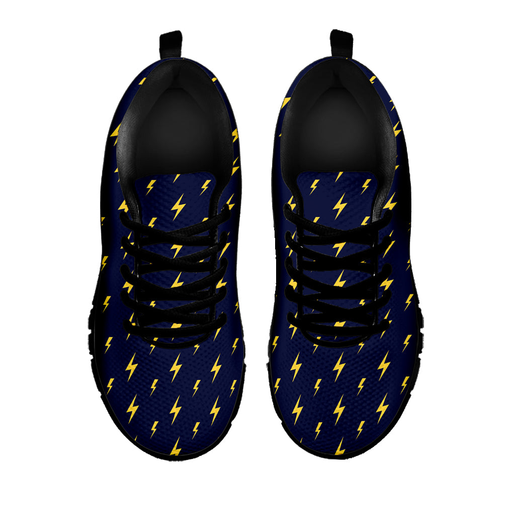 Yellow Lightning Bolts Pattern Print Black Sneakers