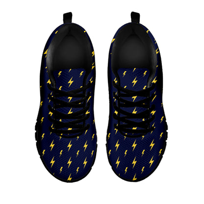 Yellow Lightning Bolts Pattern Print Black Sneakers