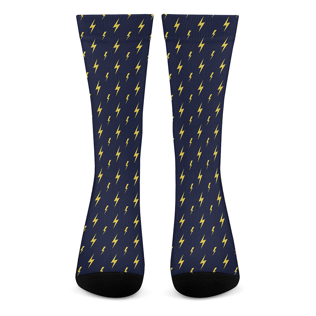 Yellow Lightning Bolts Pattern Print Crew Socks