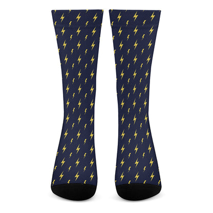 Yellow Lightning Bolts Pattern Print Crew Socks