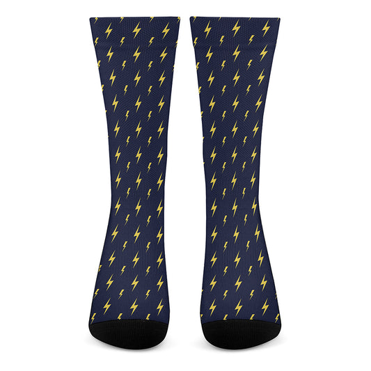 Yellow Lightning Bolts Pattern Print Crew Socks