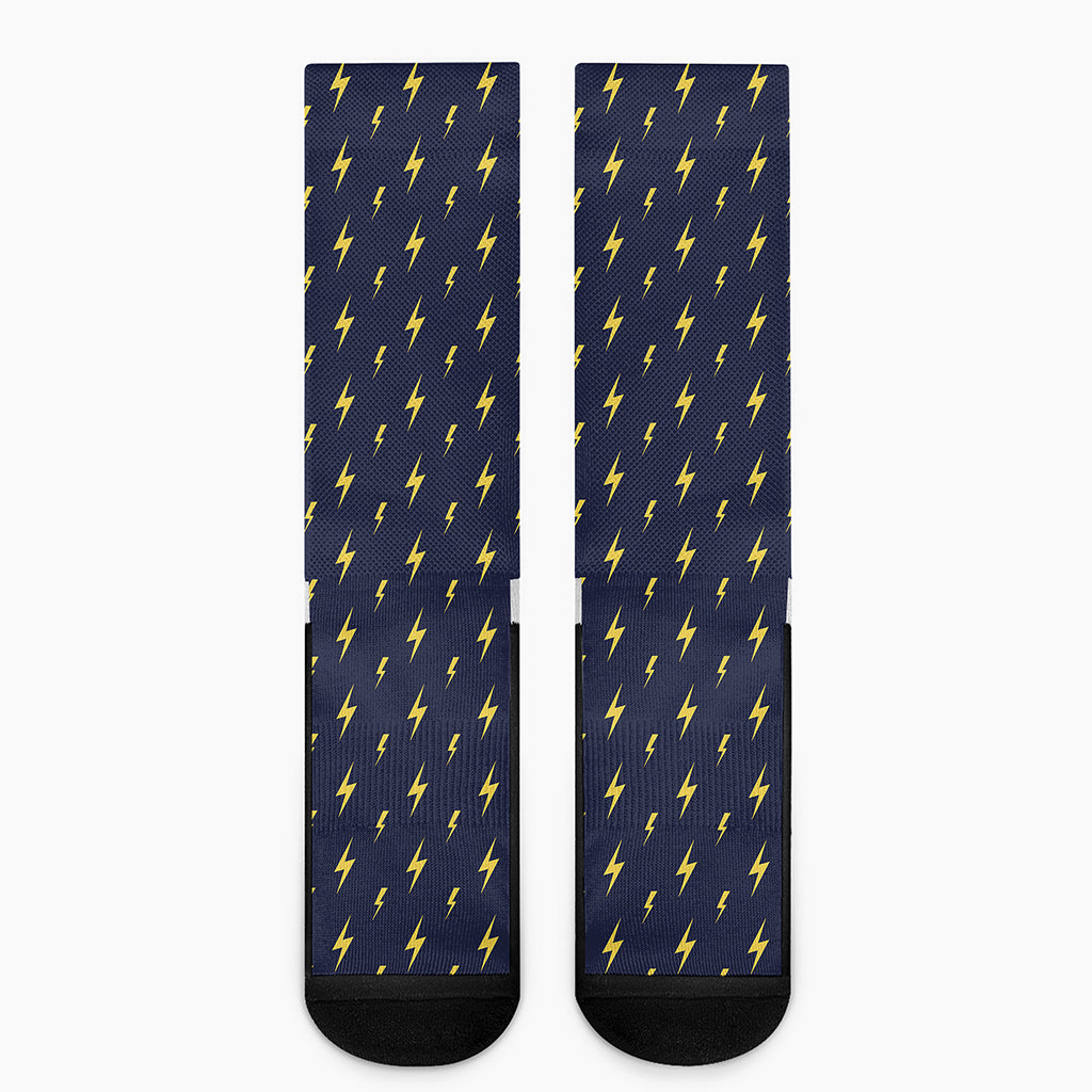 Yellow Lightning Bolts Pattern Print Crew Socks