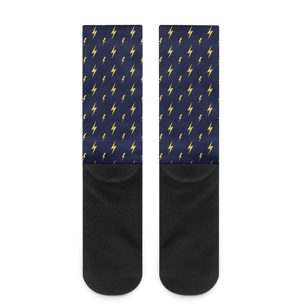 Yellow Lightning Bolts Pattern Print Crew Socks