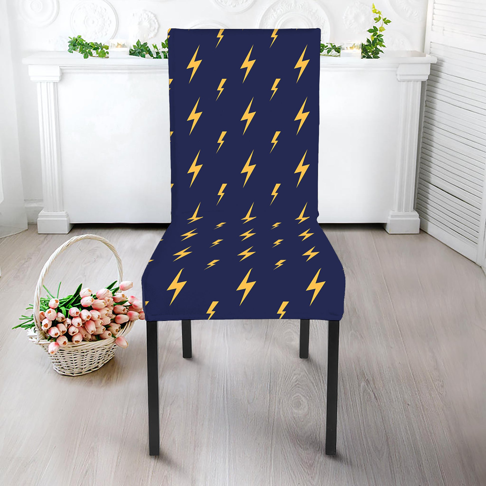 Yellow Lightning Bolts Pattern Print Dining Chair Slipcover