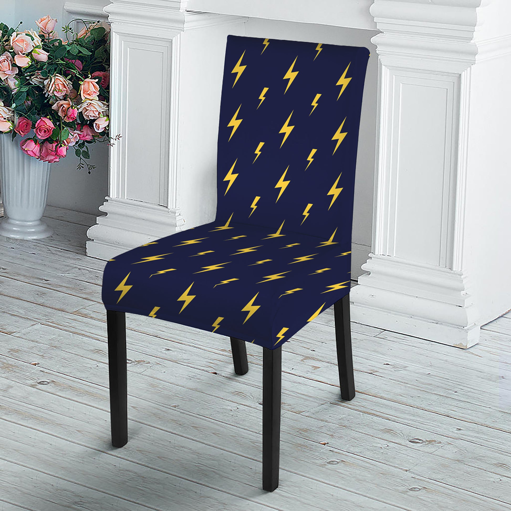 Yellow Lightning Bolts Pattern Print Dining Chair Slipcover