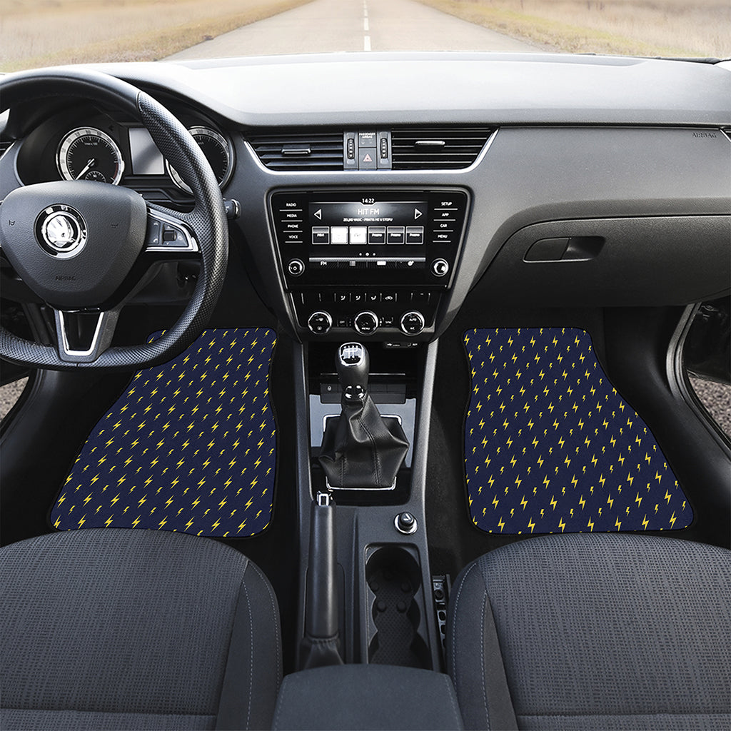Yellow Lightning Bolts Pattern Print Front and Back Car Floor Mats