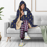 Yellow Lightning Bolts Pattern Print Hooded Blanket