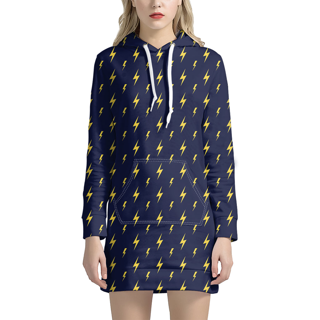 Yellow Lightning Bolts Pattern Print Hoodie Dress