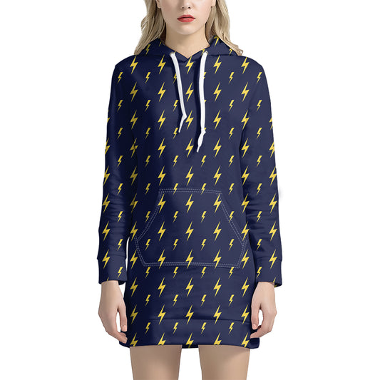 Yellow Lightning Bolts Pattern Print Hoodie Dress