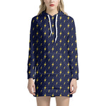 Yellow Lightning Bolts Pattern Print Hoodie Dress