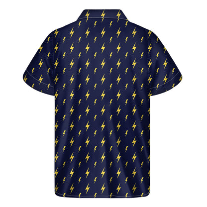 Yellow Lightning Bolts Pattern Print Men's Short Sleeve Shirt