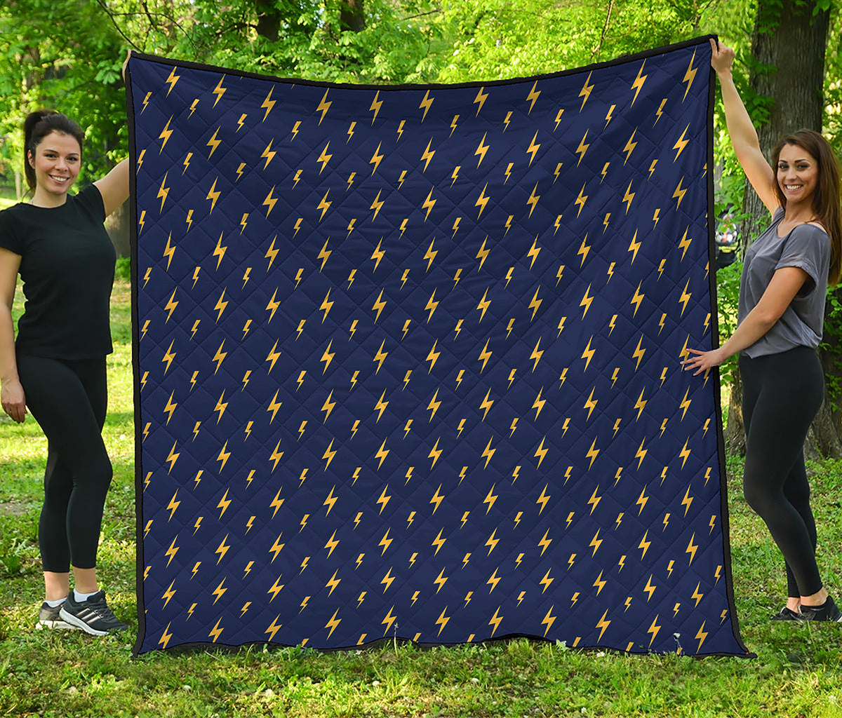 Yellow Lightning Bolts Pattern Print Quilt
