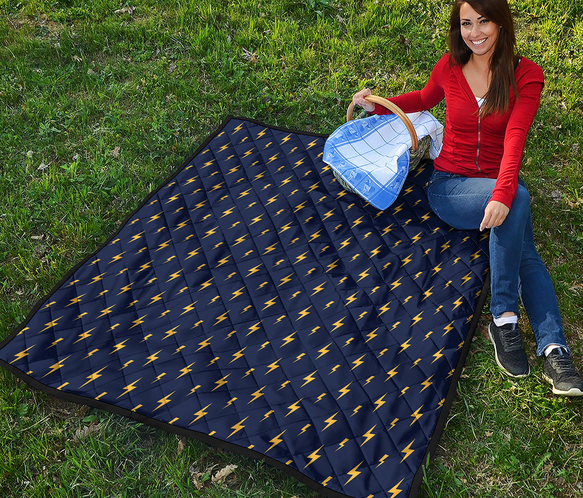 Yellow Lightning Bolts Pattern Print Quilt