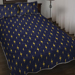 Yellow Lightning Bolts Pattern Print Quilt Bed Set