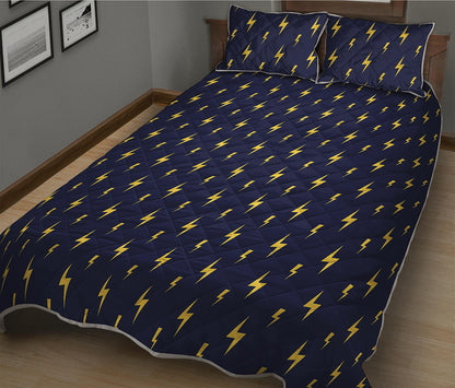 Yellow Lightning Bolts Pattern Print Quilt Bed Set