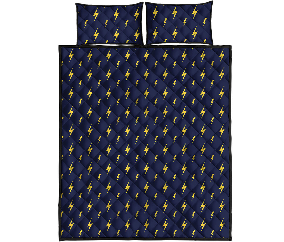 Yellow Lightning Bolts Pattern Print Quilt Bed Set