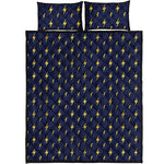 Yellow Lightning Bolts Pattern Print Quilt Bed Set