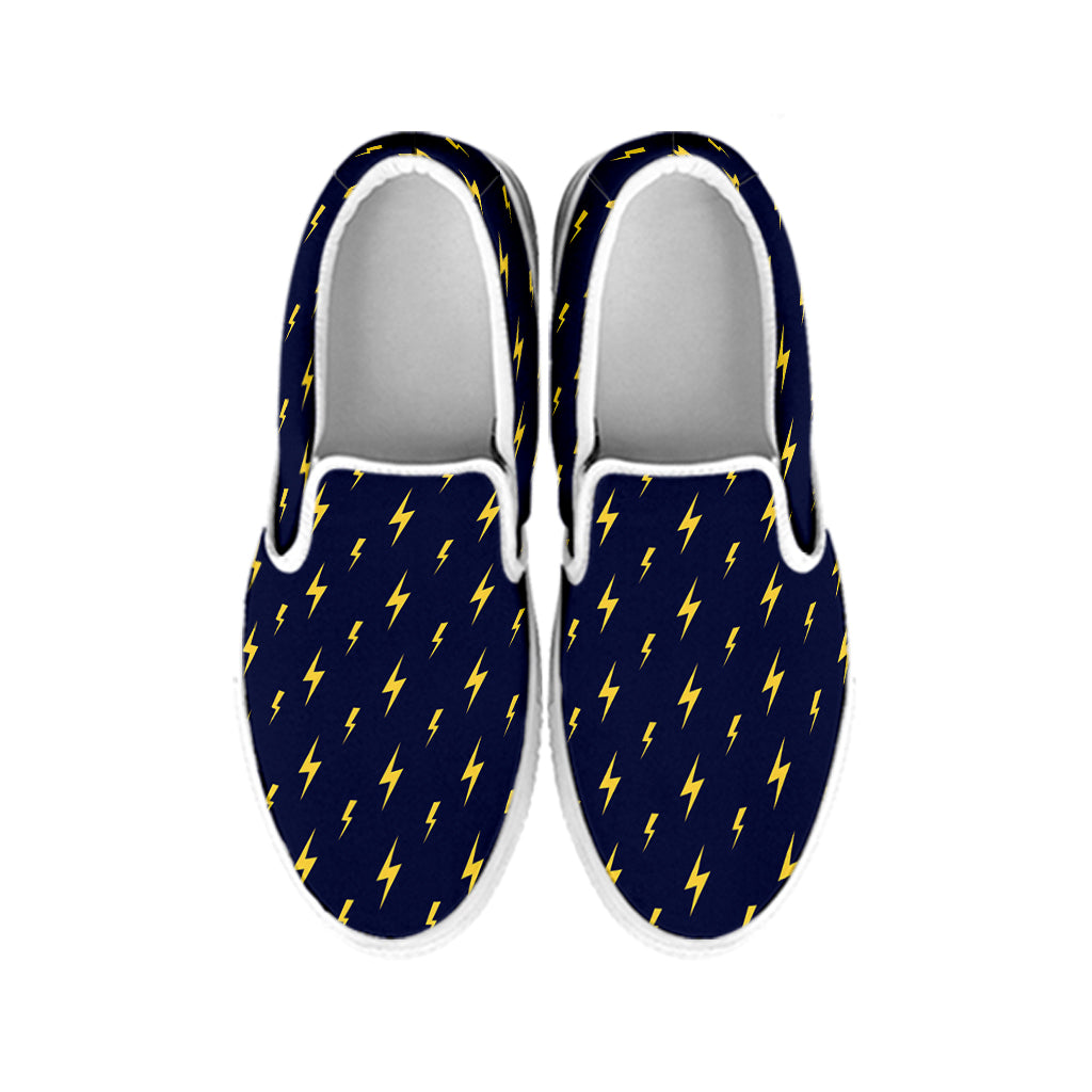 Yellow Lightning Bolts Pattern Print White Slip On Shoes