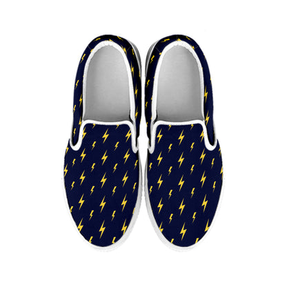 Yellow Lightning Bolts Pattern Print White Slip On Shoes