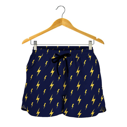 Yellow Lightning Bolts Pattern Print Women's Shorts