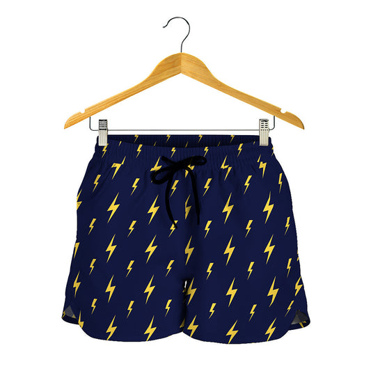 Yellow Lightning Bolts Pattern Print Women's Shorts