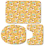 Yellow Llama Pattern Print 3 Piece Bath Mat Set