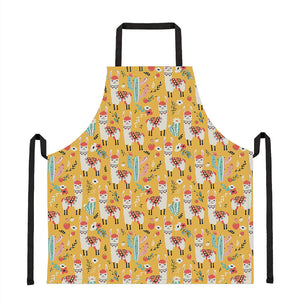 Yellow Llama Pattern Print Apron