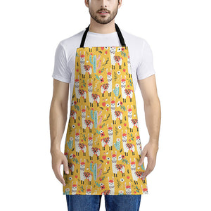 Yellow Llama Pattern Print Apron