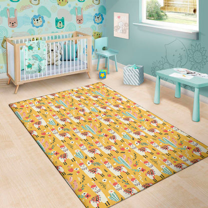 Yellow Llama Pattern Print Area Rug