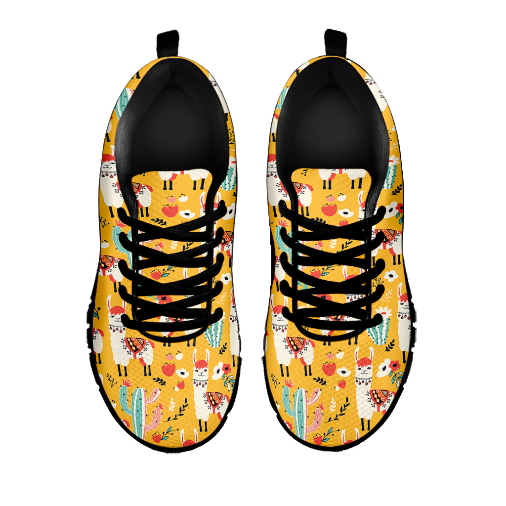 Yellow Llama Pattern Print Black Sneakers