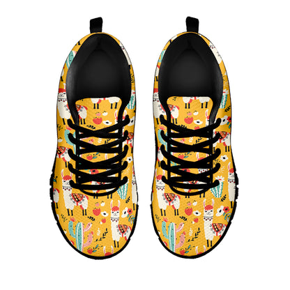 Yellow Llama Pattern Print Black Sneakers
