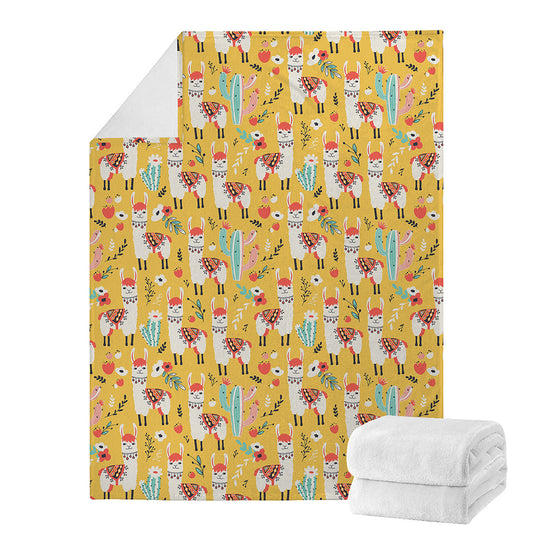 Yellow Llama Pattern Print Blanket