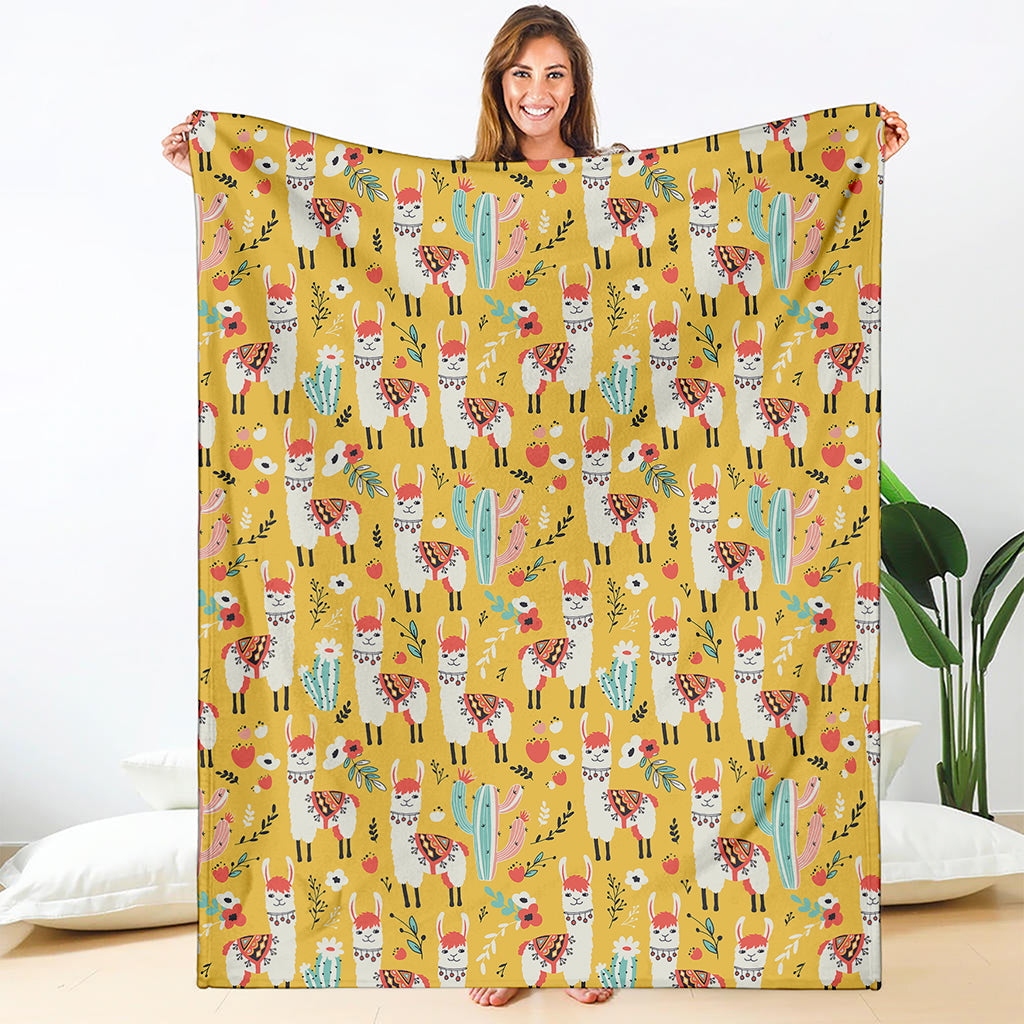 Yellow Llama Pattern Print Blanket