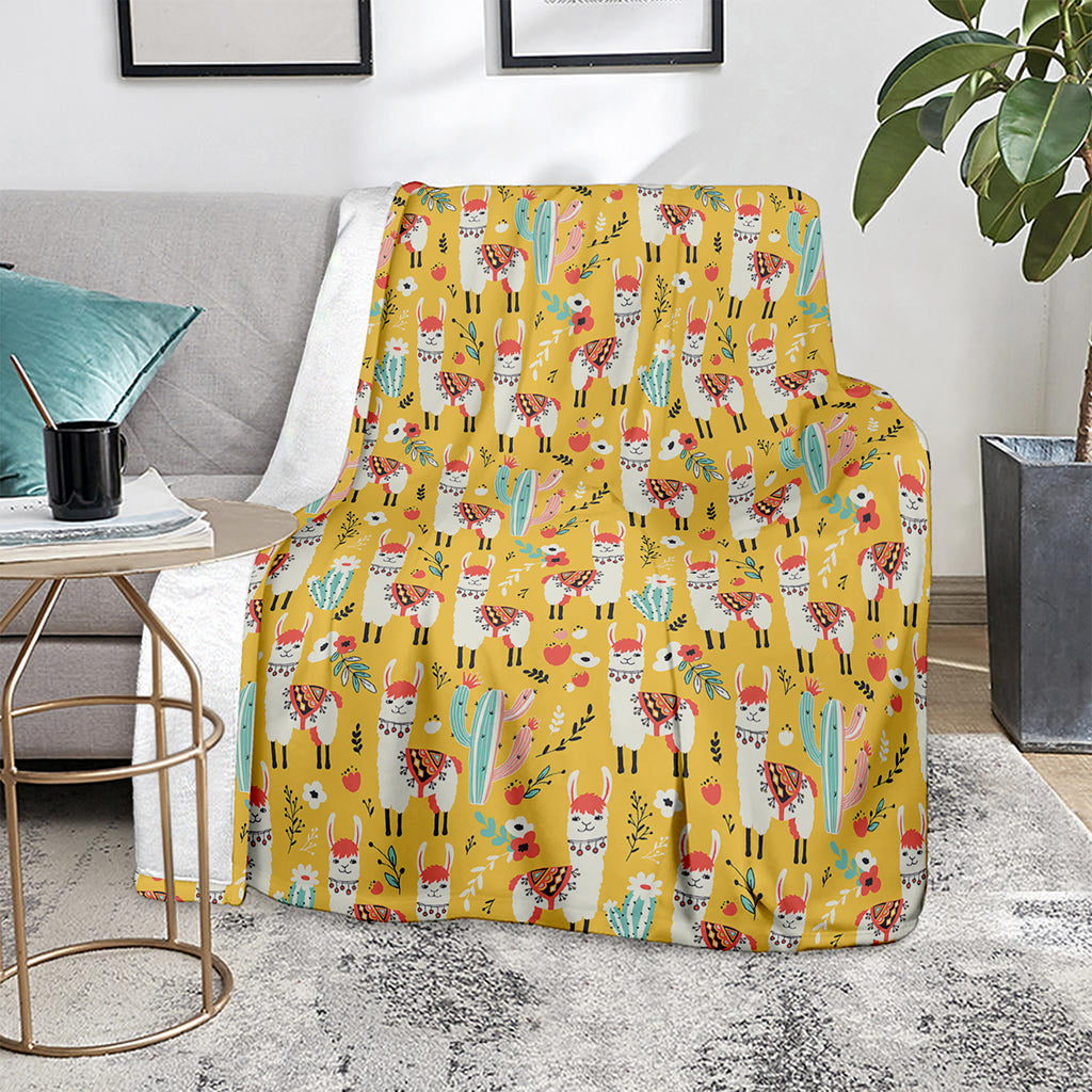Yellow Llama Pattern Print Blanket