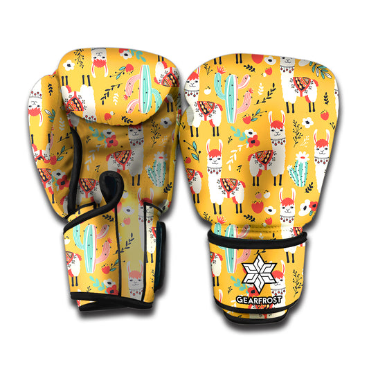 Yellow Llama Pattern Print Boxing Gloves