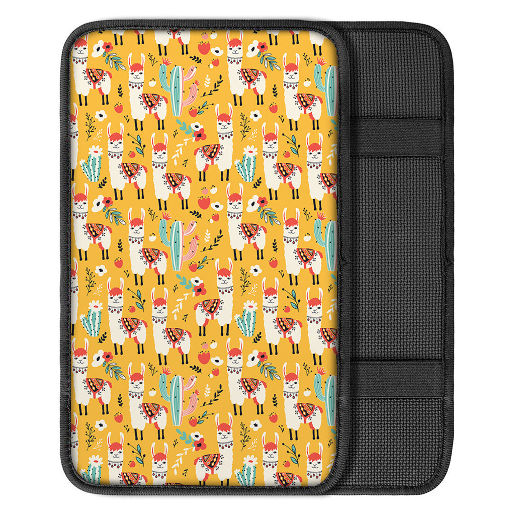 Yellow Llama Pattern Print Car Center Console Cover