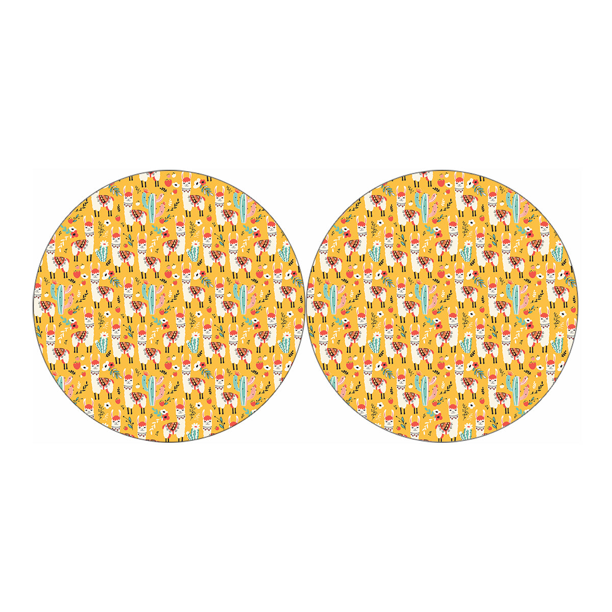 Yellow Llama Pattern Print Car Coasters