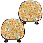 Yellow Llama Pattern Print Car Headrest Covers